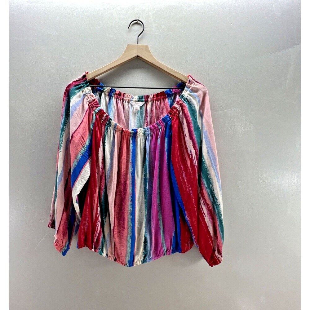 Candies Top Women's Size XL Tie Dyed Stripe Cropped Off the Shoulder Blouse